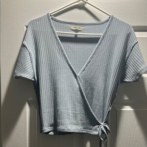 Madewell Blue Ribbed Wrap Top